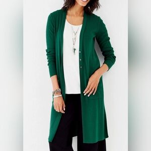 J Jill Duster Cardigan Long with Pockets Green Ribbed Size M